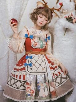 Secret Forest Tea Party Series JSK Cute Animal Print Bow Knots Button Decoration Classic Lolita Sleeveless Dress Set -NAUS Lolita Shop 7 500x672 267