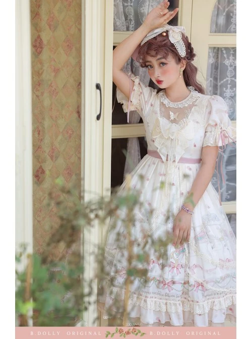 Star Moon Series OP Chiffon Elegant Classic Lolita Short Sleeve Long Dress 6 Star Moon Series OP Chiffon Elegant Classic Lolita Short Sleeve Long Dress - Image 6