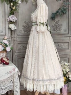 Sally Garden Series Daily Imperial Style Square Neckline High Waist Lotus Short Sleeves Small Floral Embroidery Long Dress OP -NAUS Lolita Shop 7 500x672 287