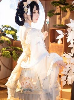 Laurel Prayer Series Chinese Style Cute Rabbit Print Lace Ruffle Skirt Bowknot Decoration Ribbon Sweet Lolita Sleeveless Dress Set -NAUS Lolita Shop 7 500x672 288