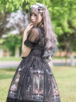 Old Castle Elves Series Retro High Waist Lolita Sling Dress -NAUS Lolita Shop 7 500x672 294