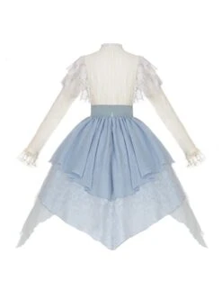 Sea Flowers Series Blue New Chinese Style Wesh Yarn Lace Fake Two Piece Irregular Embroidered Classic Long Sleeves Lolita Dress -NAUS Lolita Shop 7 500x672 297