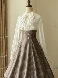 Elegant Slim Fit Detachable Halter Large Bow Striped Pocket Two-Wear Sling Classic Lolita Dress -NAUS Lolita Shop 7 500x672 301
