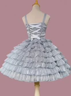 Multi-Layer Cake Skirt Series Gray Blue Simple Bowknot Decoration Daily Classic Lolita Sleeveless Dress -NAUS Lolita Shop 7 500x672 311