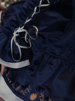 Blue Velvet Stand Collar Lace Red Bow-Knot Decorative Irregular Print Hem Frenulum Long Sleeves Classic Lolita Dress -NAUS Lolita Shop 7 500x672 312