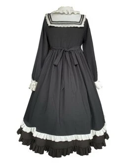 Nun Style Black-White Stand-Up Collar Lace Ruffles Large Skirt Classic Lolita Long-Sleeved Dress -NAUS Lolita Shop 7 500x672 316