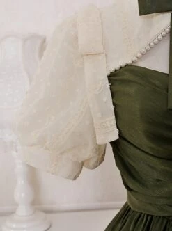 Love And Poetry Series Elegant Daily Fake Two Piece Puff Sleeve Stand Collar Cutout Design Classic Lolita Short Sleeve Dress -NAUS Lolita Shop 7 500x672 322