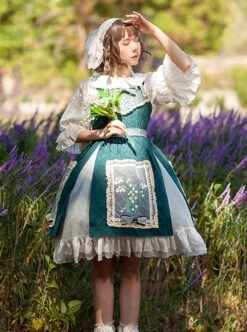 Elegant Embroidered Lace Rose Jacquard Fabric Ruffle Hem Classic Lolita Sleeveless Dress -NAUS Lolita Shop 7 500x672 334