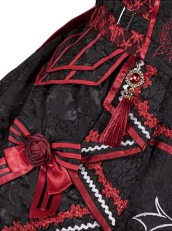 Black-Red Gorgeous Embroidered Jacquard Bat Detachable Tassel Bowknot Lacing Halloween Gothic Lolita Sleeveless Dress -NAUS Lolita Shop 7 500x672 393