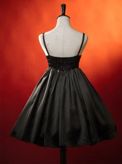 Dark Solid Gothic Halloween Style Irregular Cut At The Hem Bow Belt Decoration Lolita Witch Dress Set -NAUS Lolita Shop 7 500x672 412