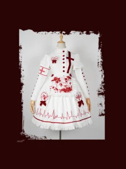 Scarlet Cross Series OP Conventional Style Halloween Nurse Blood Printing Gothic Lolita Long Sleeve Dress -NAUS Lolita Shop 7 500x672 415
