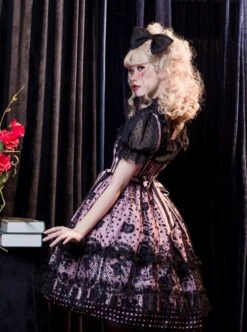 Striped Witch Cat Print Detachable Black Star Lace Net Yarn Halloween Gothic Lolita Sleeveless Dress -NAUS Lolita Shop 7 500x672 446