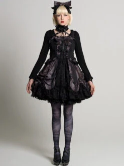 Black Chiffon Lace-up Gothic Lolita Sling Dress -NAUS Lolita Shop 7 500x672 450