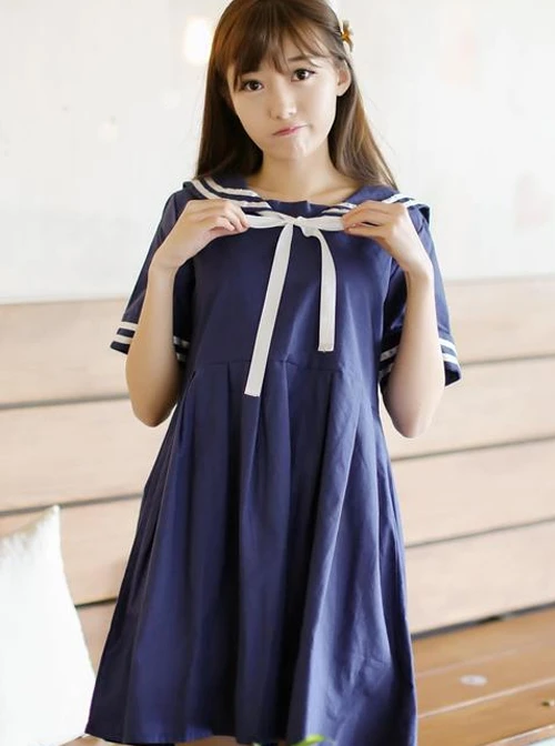 Navy Style Loose Short Sleeve School Lolita Dress 7 Navy Style Loose Short Sleeve School Lolita Dress - Image 7