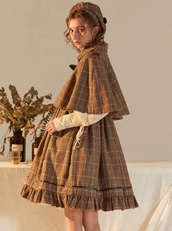 Little Detective Series JSK School Lolita Brown Plaid Sling Dress And Cloak -NAUS Lolita Shop 7 500x672 479