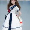 Navy Style Stripe Navy Collar Bow-Knot Detachable School Lolita Short Sleeve Dress