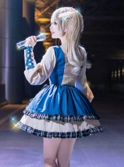 Sweet-Cool Girl Square Collar Bowknot Lace Decoration Denim Plaid Contrast Color Splicing Irregular Sweet Lolita Long-Sleeved Dress -NAUS Lolita Shop 7 500x672 641