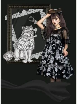 Wolf Detective Series JSK Printing Black Sweet Lolita Sling Dress -NAUS Lolita Shop 7 500x672 642
