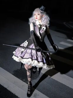 Black-Purple Cute Sweet Handsome Cool Metal Decoration Solitaire Bow-Knot Swallowtail Sleeveless Punk Lolita Dress -NAUS Lolita Shop 7 500x672 669