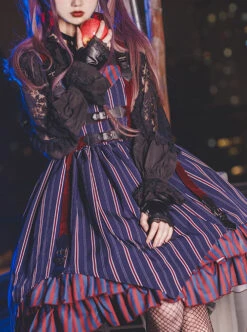 Slaughter Series JSK Stripe Printing Punk Lolita Sling Dress -NAUS Lolita Shop 7 500x672 670