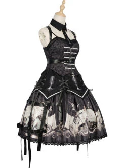 Pirate Boat Series JSK Retro Darkness Punk Lolita Sling Dress -NAUS Lolita Shop 7 500x672 677