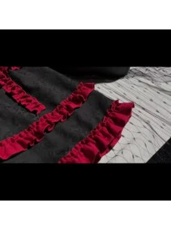 Judgment Day Series JSK Dark Punk Lolita Black Red Lace Jacquard Embroidery Waist Cutout Crucifix Fold Metal Buckle Decoration Zipper Sling Dress -NAUS Lolita Shop 7 500x672 678