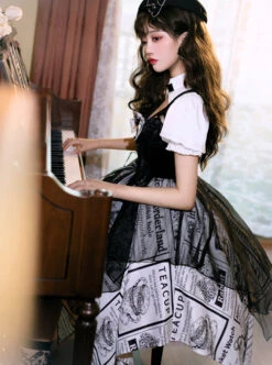 Black White Alice Series OP Retro Splicing Irregular Hem Punk Lolita Short Sleeve Dress -NAUS Lolita Shop 7 500x672 686