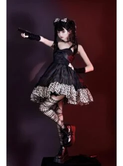Little Leopard Series JSK Spring Black A-shaped Short Leopard Print Hot Chick Style Punk Lolita Sling Dress -NAUS Lolita Shop 7 500x672 688