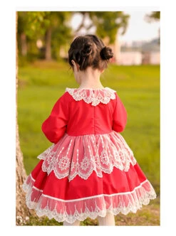 White Lace Red Pure Color Children Sweet Lolita Long Sleeve Dress -NAUS Lolita Shop 7 500x672 698