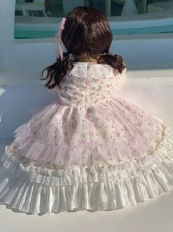 Sweet Lovely Floral Spring Autumn Stitching Lantern Sleeve Striped Bowknot Lace Decoration Sweet Lolita Kids Long-Sleeved Dress -NAUS Lolita Shop 7 500x672 700