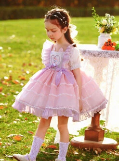 Cute Cartoon Cat Print Decoration Pleated Ruffle Ears Shape Design Chiffon Lace Layered Hem Classic Lolita Big Bow Knot Kid Princess Dress -NAUS Lolita Shop 7 500x672 709