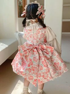 Stand Collar Spring Autumn Flower Print Court Style Puff Sleeves Big Bow-Knot Sweet Lolita Kids Long-Sleeved Dress -NAUS Lolita Shop 7 500x672 714