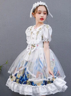 Doll Collar Cartoon Printing Sweet Lolita White Short Sleeve Dress -NAUS Lolita Shop 7 500x672 719
