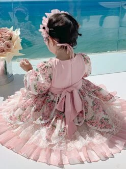 Spring Sweet Lolita Floral Lantern Sleeve Petal Lace Ruffle Hem Kids Long Sleeve Dress -NAUS Lolita Shop 7 500x672 720