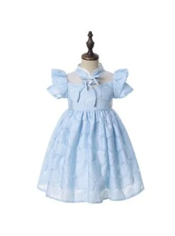 Rose Flower Embossed Texture Pleated Fluffy Hem Cute Flying Sleeves Decoction Children Lolita Kids Blue Dress -NAUS Lolita Shop 7 500x672 721