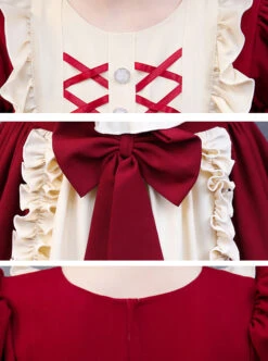 Red And Apricot Splicing Ruffled Children Classic Lolita Short Sleeve Dress -NAUS Lolita Shop 7 500x672 724