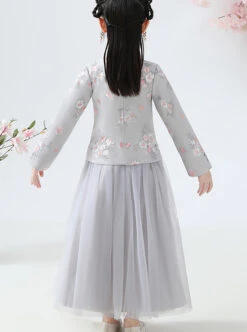 Children Elegant Flower Embroidery Gray Long Sleeve Chinese Style Long Dress -NAUS Lolita Shop 7 500x672 729