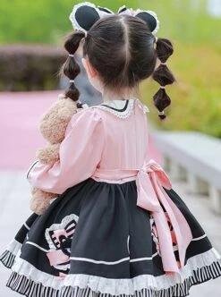 Little Bear Lace Bow Round Neck Puff Sleeves Detachable Apron Classic Lolita Kids Long Sleeve Dress -NAUS Lolita Shop 7 500x672 733