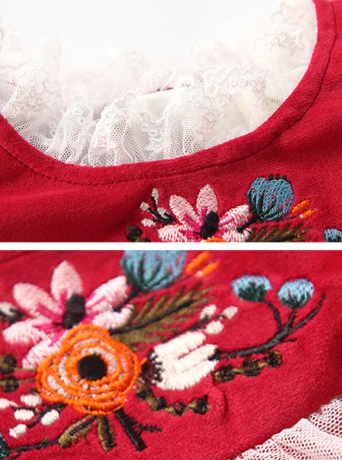 White Lace Red Velour Embroidery Kids Classic Lolita Long Sleeve Dress 8 White Lace Red Velour Embroidery Kids Classic Lolita Long Sleeve Dress - Image 8