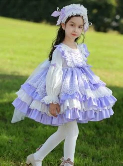 Lace Round Neck Cute Stitching Lantern Sleeve Multi-Layer Hem Sweet Lolita Kids Long-Sleeved Dress -NAUS Lolita Shop 7 500x672 751