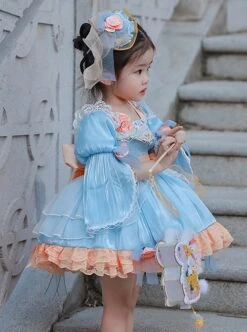 Chinese Style Han Element Embroidered Lace Contrasting Color Sweet Lolita Kids Mid-Sleeve Dress -NAUS Lolita Shop 7 500x672 752