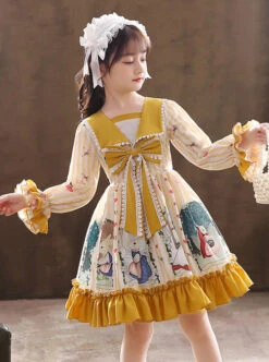 Retro Navy Style Collar Cute Bunny Printing Children Sweet Lolita Long Sleeve Dress -NAUS Lolita Shop 7 500x672 761