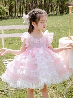 White Lace Pink Pure Color Children Sweet Lolita Sleeveless Cake Dress -NAUS Lolita Shop 7 500x672 762