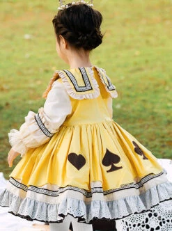 Poker Cards Pattern Yellow Plus Velvet Children Sweet Lolita Long Sleeve Dress -NAUS Lolita Shop 7 500x672 766
