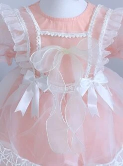 Pure Color Court Style Puff Sleeve Lace Stars Sweet Lolita Kids Short-Sleeved Dress -NAUS Lolita Shop 7 500x672 776