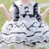 White Musical Note Lace Black Bowknot Children Sweet Lolita Doll Collar Short Sleeve Dress