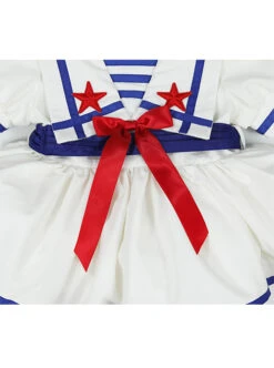 Small Navy Series Large Square Neckline Red Pentagram Decoration Bow Knot Children Lolita Kids White Short Sleeve Dress -NAUS Lolita Shop 7 500x672 785