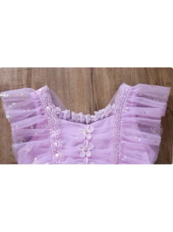 Purple Pleated Mesh Cute Sequins Bow Knots Print Decoration Flowers Children Lolita Kids Flying Sleeves Dress -NAUS Lolita Shop 7 500x672 787