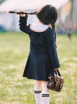 School Style Daily Fashion Spring Simple Black Vest Dress Lapel Long Sleeve Coat Design School LolitaKids Sleeveless Dress Set -NAUS Lolita Shop 7 500x672 789