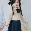 College Style Simple All-Match Sleeveless Dress Lapel Long-Sleeved Coat School Lolita Kids Suit